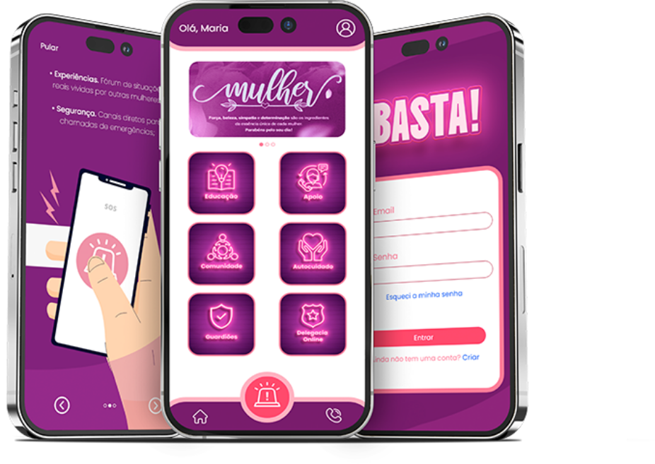 App BASTA! - 3 Telas do Aplicativo